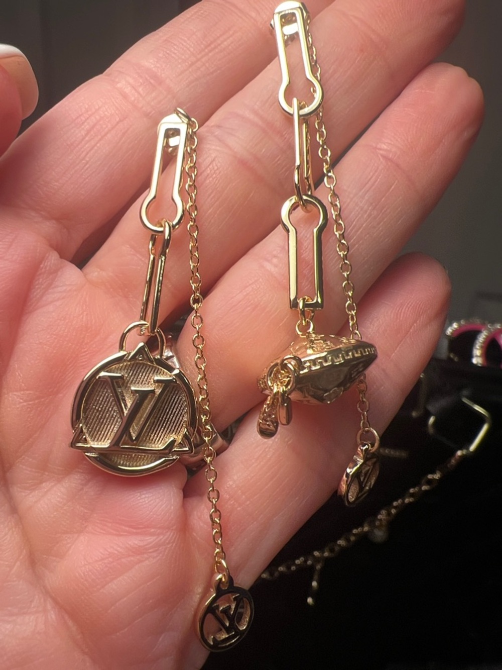 Gold Tone Engraved Dome Charm Necklace with Logo Disc - Picture 8 of 11